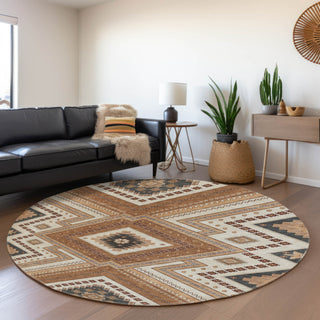 Piper Looms Mayfield Tribal AMF1010 Copper Machine Washable Area Rug Round Lifestyle Image Feature