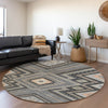 Piper Looms Mayfield Tribal AMF1010 Gray Machine Washable Area Rug Round Lifestyle Image Feature