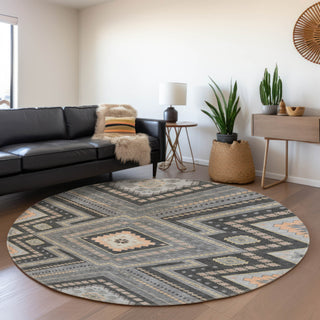 Piper Looms Mayfield Tribal AMF1010 Gray Machine Washable Area Rug Round Lifestyle Image Feature
