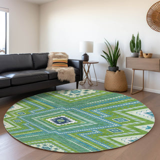 Piper Looms Mayfield Tribal AMF1010 Lime Machine Washable Area Rug Round Lifestyle Image Feature