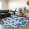 Piper Looms Mayfield Tribal AMF1010 Navy Machine Washable Area Rug Round Lifestyle Image Feature