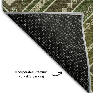 Piper Looms Mayfield Tribal AMF1010 Olive Machine Washable Area Rug Backing Image