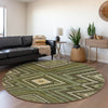 Piper Looms Mayfield Tribal AMF1010 Olive Machine Washable Area Rug Round Lifestyle Image Feature