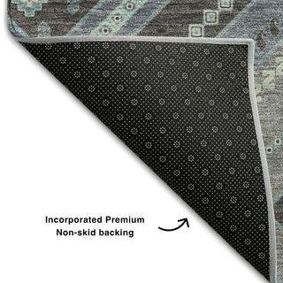Piper Looms Mayfield Tribal AMF1010 Pewter Machine Washable Area Rug Backing Image