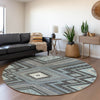 Piper Looms Mayfield Tribal AMF1010 Pewter Machine Washable Area Rug Round Lifestyle Image Feature