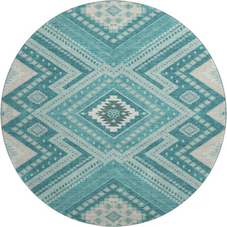 Piper Looms Mayfield Tribal AMF1010 Teal Machine Washable Area Rug Round Main Image