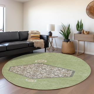 Piper Looms Mayfield Oriental AMF1011 Aloe Machine Washable Area Rug Round Lifestyle Image Feature