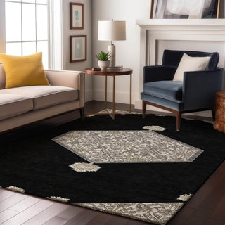Piper Looms Mayfield Oriental AMF1011 Black Machine Washable Area Rug Lifestyle Image Feature