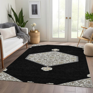Piper Looms Mayfield Oriental AMF1011 Black Machine Washable Area Rug Lifestyle Image Feature