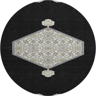 Piper Looms Mayfield Oriental AMF1011 Black Machine Washable Area Rug Round Main Image