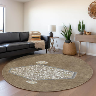 Piper Looms Mayfield Oriental AMF1011 Brown Machine Washable Area Rug Round Lifestyle Image Feature