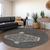 Piper Looms Mayfield Oriental AMF1011 Charcoal Machine Washable Area Rug Round Lifestyle Image Feature