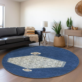 Piper Looms Mayfield Oriental AMF1011 Navy Machine Washable Area Rug Round Lifestyle Image Feature