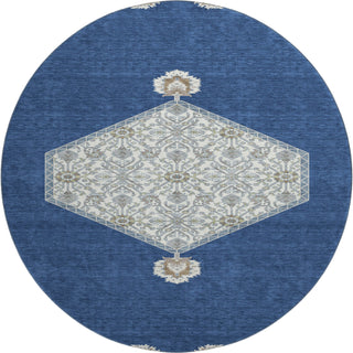 Piper Looms Mayfield Oriental AMF1011 Navy Machine Washable Area Rug Round Main Image