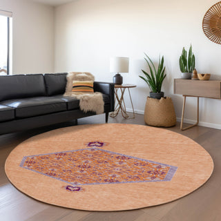Piper Looms Mayfield Oriental AMF1011 Peach Machine Washable Area Rug Round Lifestyle Image Feature