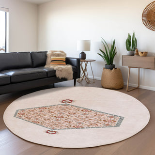 Piper Looms Mayfield Oriental AMF1011 Pink Machine Washable Area Rug Round Lifestyle Image Feature