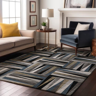 Piper Looms Mayfield Squares AMF1012 Black Machine Washable Area Rug Lifestyle Image Feature