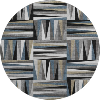 Piper Looms Mayfield Squares AMF1012 Black Machine Washable Area Rug Round Main Image