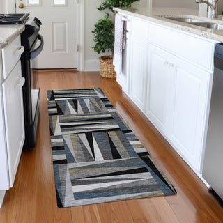 Piper Looms Mayfield Squares AMF1012 Black Machine Washable Area Rug Runner Lifestyle Image Feature