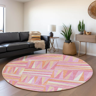 Piper Looms Mayfield Squares AMF1012 Blush Machine Washable Area Rug Round Lifestyle Image Feature