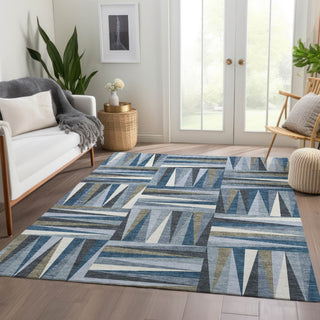 Piper Looms Mayfield Squares AMF1012 Denim Machine Washable Area Rug Lifestyle Image Feature