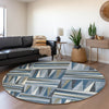 Piper Looms Mayfield Squares AMF1012 Denim Machine Washable Area Rug Round Lifestyle Image Feature