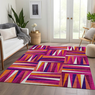 Piper Looms Mayfield Squares AMF1012 Garnet Machine Washable Area Rug Lifestyle Image Feature