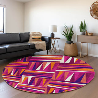 Piper Looms Mayfield Squares AMF1012 Garnet Machine Washable Area Rug Round Lifestyle Image Feature