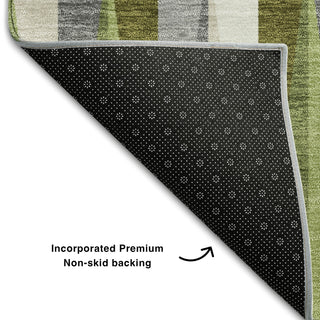 Piper Looms Mayfield Squares AMF1012 Green Machine Washable Area Rug Backing Image