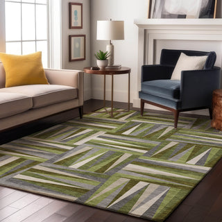 Piper Looms Mayfield Squares AMF1012 Green Machine Washable Area Rug Lifestyle Image Feature