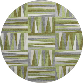 Piper Looms Mayfield Squares AMF1012 Green Machine Washable Area Rug Round Main Image