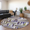 Piper Looms Mayfield Squares AMF1012 Lavender Machine Washable Area Rug Round Lifestyle Image Feature