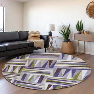 Piper Looms Mayfield Squares AMF1012 Lavender Machine Washable Area Rug Round Lifestyle Image Feature