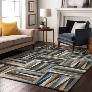 Piper Looms Mayfield Squares AMF1012 Navy Machine Washable Area Rug Lifestyle Image Feature