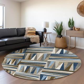 Piper Looms Mayfield Squares AMF1012 Navy Machine Washable Area Rug Round Lifestyle Image Feature