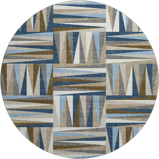 Piper Looms Mayfield Squares AMF1012 Navy Machine Washable Area Rug Round Main Image