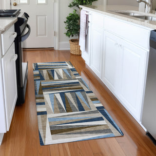 Piper Looms Mayfield Squares AMF1012 Navy Machine Washable Area Rug Runner Lifestyle Image Feature