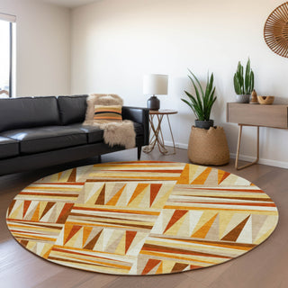 Piper Looms Mayfield Squares AMF1012 Orange Machine Washable Area Rug Round Lifestyle Image Feature