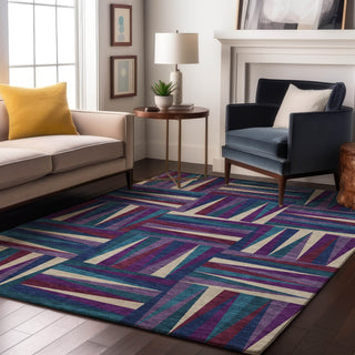Piper Looms Mayfield Squares AMF1012 Purple Machine Washable Area Rug Lifestyle Image Feature