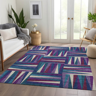 Piper Looms Mayfield Squares AMF1012 Purple Machine Washable Area Rug Lifestyle Image Feature