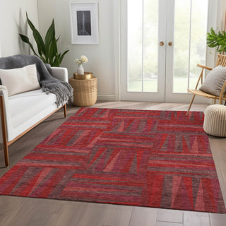 Piper Looms Mayfield Squares AMF1012 Red Machine Washable Area Rug Lifestyle Image Feature