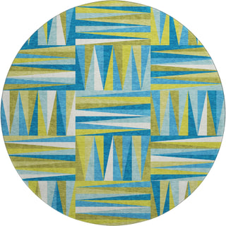 Piper Looms Mayfield Squares AMF1012 Teal Machine Washable Area Rug Round Main Image
