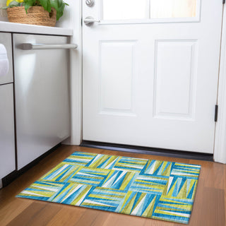 Piper Looms Mayfield Squares AMF1012 Teal Machine Washable Area Rug Scatter Lifestyle Image Feature