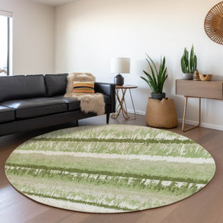 Piper Looms Mayfield Stripes AMF1013 Aloe Machine Washable Area Rug Round Lifestyle Image Feature