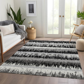 Piper Looms Mayfield Stripes AMF1013 Black Machine Washable Area Rug Lifestyle Image Feature