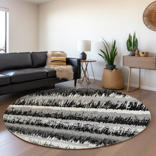 Piper Looms Mayfield Stripes AMF1013 Black Machine Washable Area Rug Round Lifestyle Image Feature