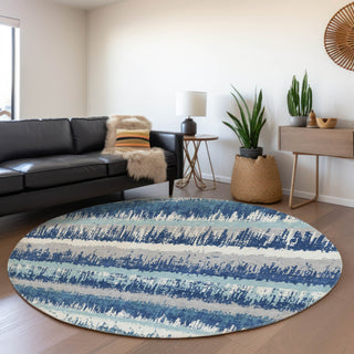 Piper Looms Mayfield Stripes AMF1013 Blue Machine Washable Area Rug Round Lifestyle Image Feature