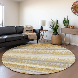 Piper Looms Mayfield Stripes AMF1013 Gold Machine Washable Area Rug Round Lifestyle Image Feature