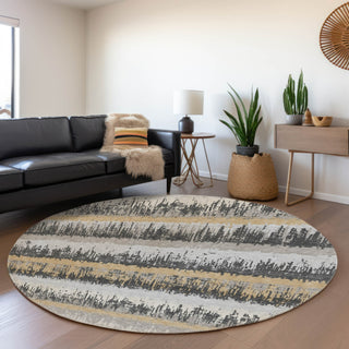 Piper Looms Mayfield Stripes AMF1013 Gray Machine Washable Area Rug Round Lifestyle Image Feature