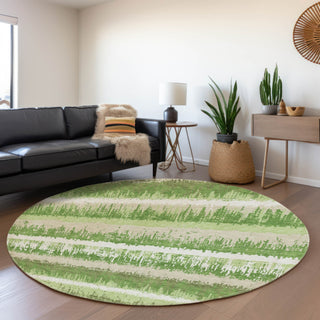 Piper Looms Mayfield Stripes AMF1013 Green Machine Washable Area Rug Round Lifestyle Image Feature